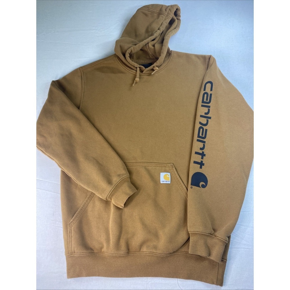 Carhartt Hoodie Mens Small Brown‎ Loose Fit Logo Sleeve